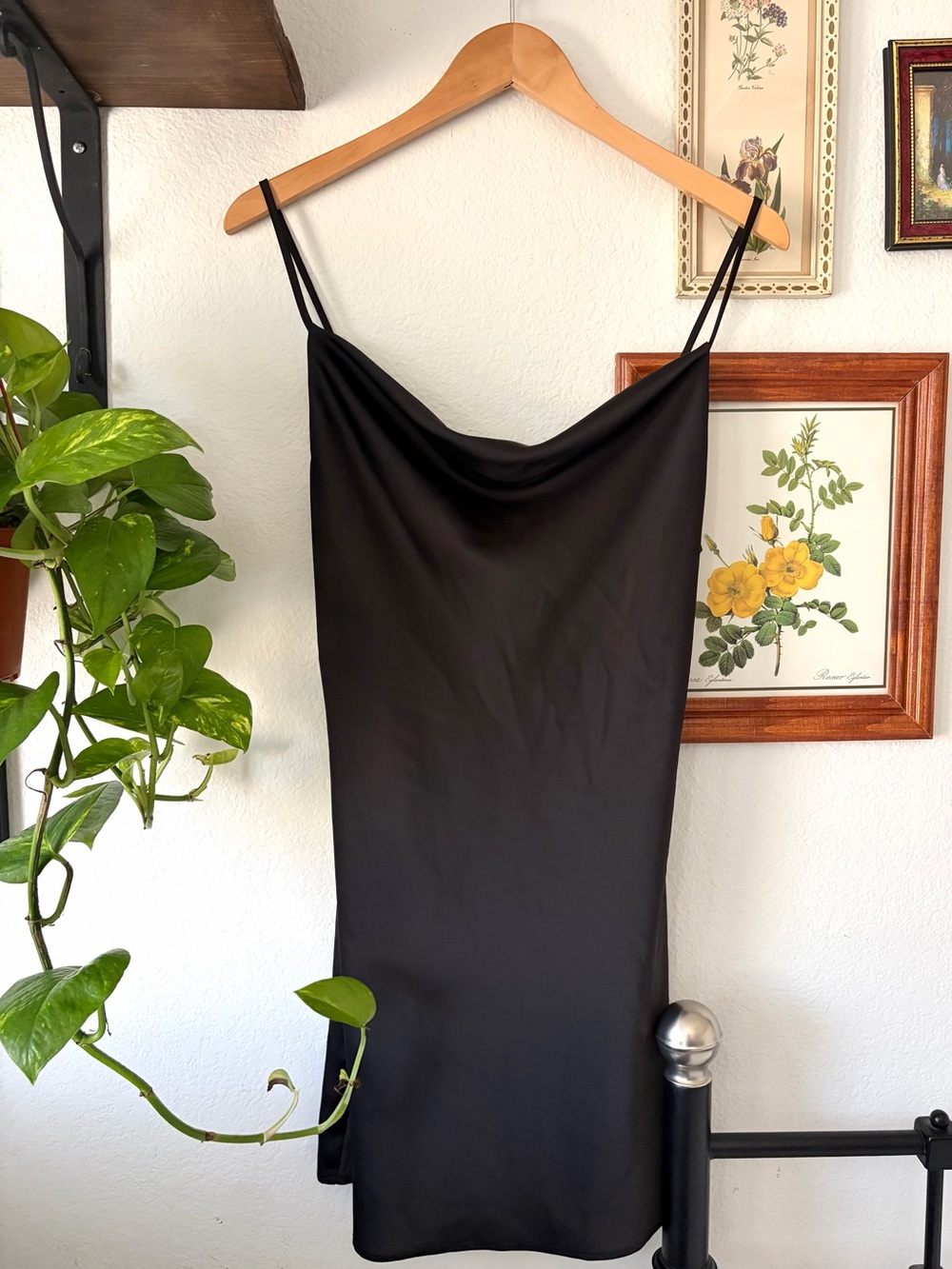 Urban Outfitters Black Cowl Neck Slip Mini Dress - Medium